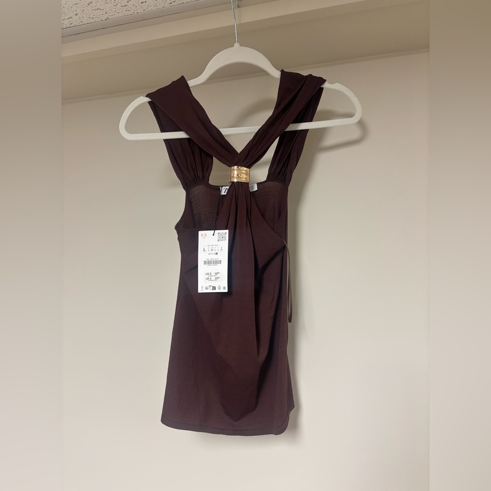 Zara Brown Tank Top with Gold Accent